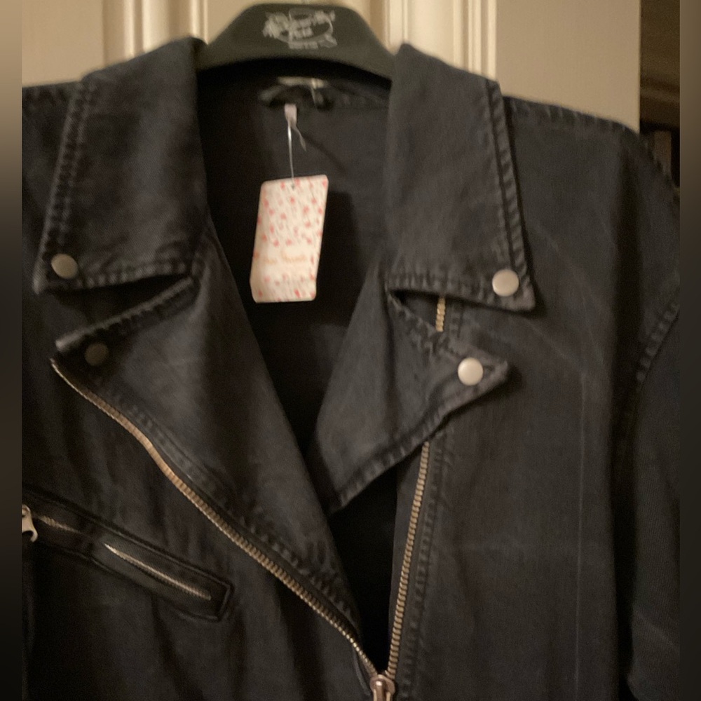 Free People Gray Denim Bomber Jacket - Picture 3 of 5